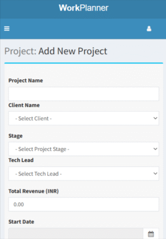 Add New Projects Mobileview