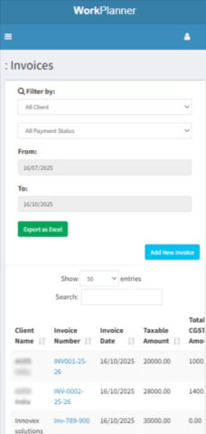 Invoices List Mobileview